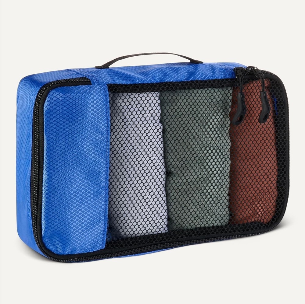 AmazonBasics 4 Piece Packing Travel Organizer Cubes Set Blue