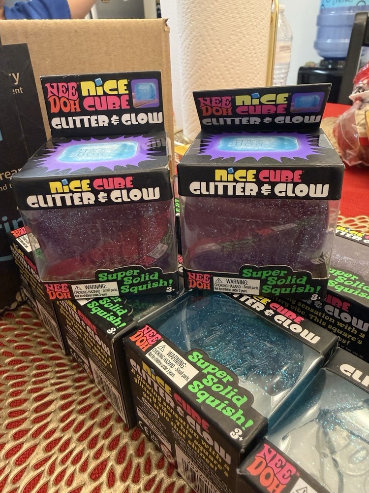 NeeDoh Nice Cube Glitter and Glow, Nee Doh Squishy, Glowing Ice Cube Multiple