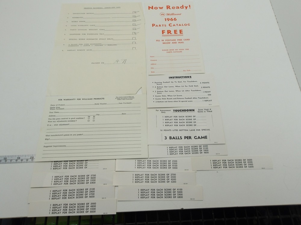 Williams - Touchdown - Schematic & Award Cards + MORE