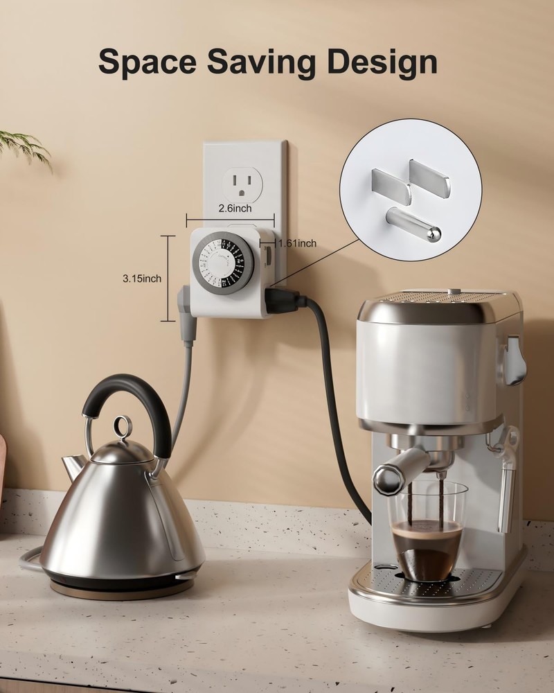 BN-LINK Outlet Timer with 2 Grounded Outlets, Mechanical 2 Pieces, White