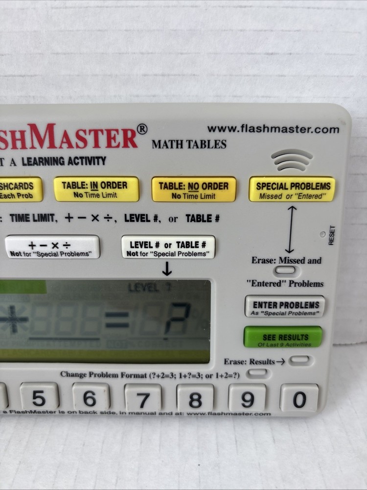 Flash Master Math Tables Electronic Learning Tool Model MT1A Tested Working