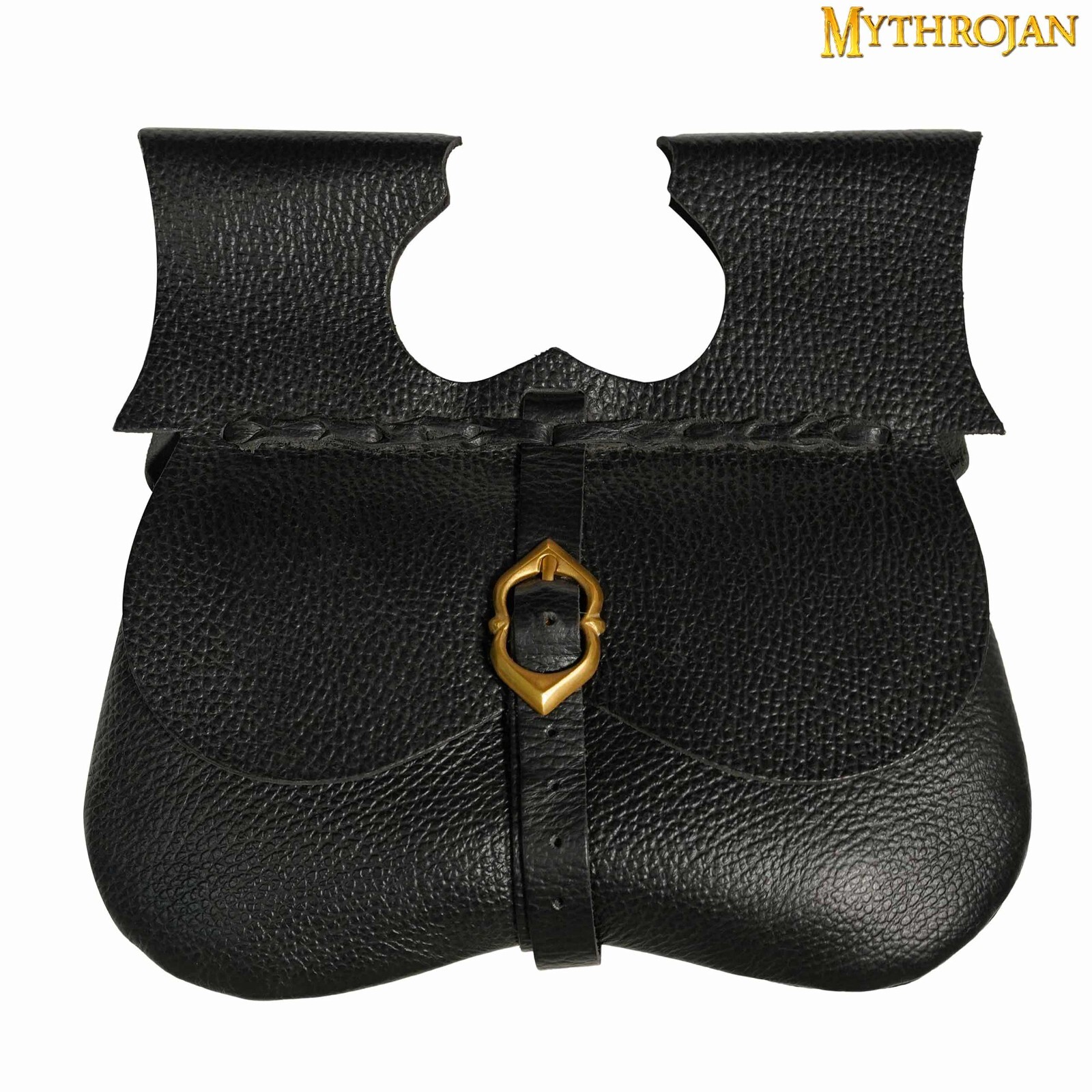 Medieval Leather Belt Pouch with Buckle Loop Reenactment Costume Bag Black