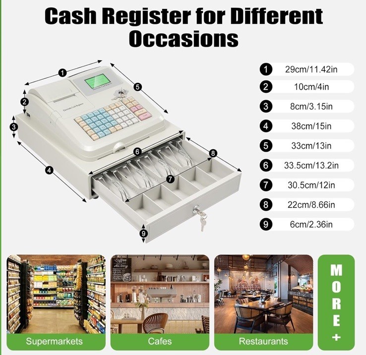 NEW Electronic Cash Register 48 Keys Cash Management System with Thermal Printer