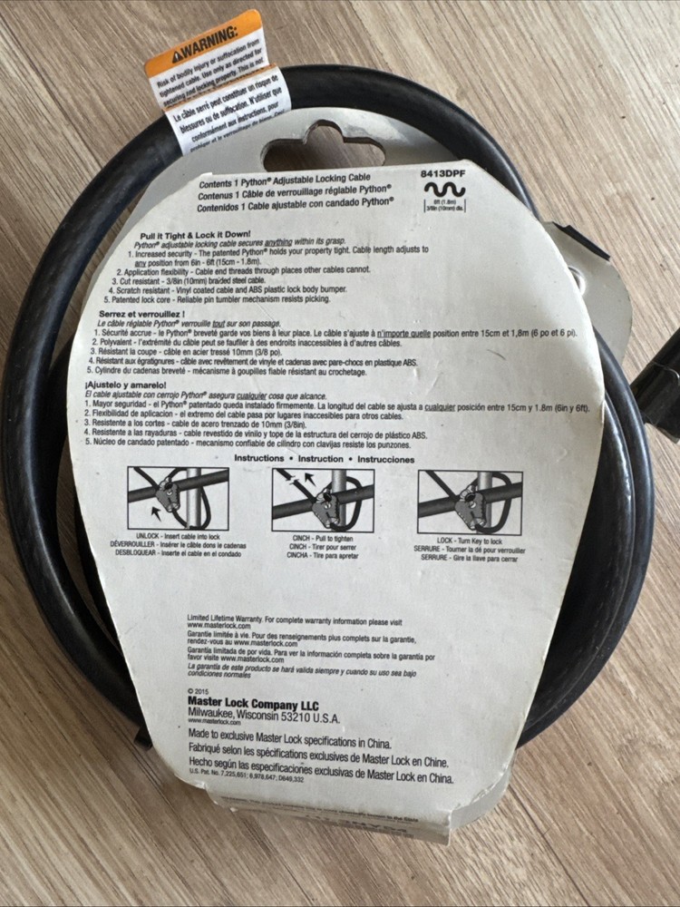 Master Lock 8413DPF 6ft Python Adjustable Locking Cable