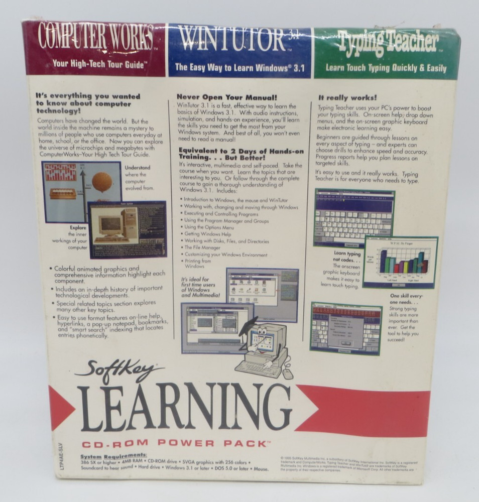 SOFTKEY LEARNING CD-ROM POWER PACK (CD-ROM, 1995) New Sealed Computer Programs