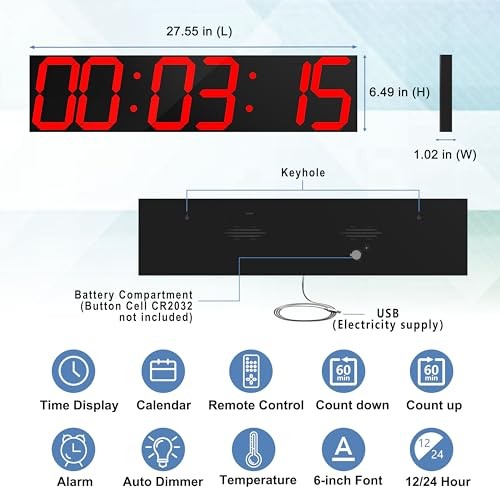 Digital Wall Clock, Oversize Led Digital Clock Large Display with Auto Red