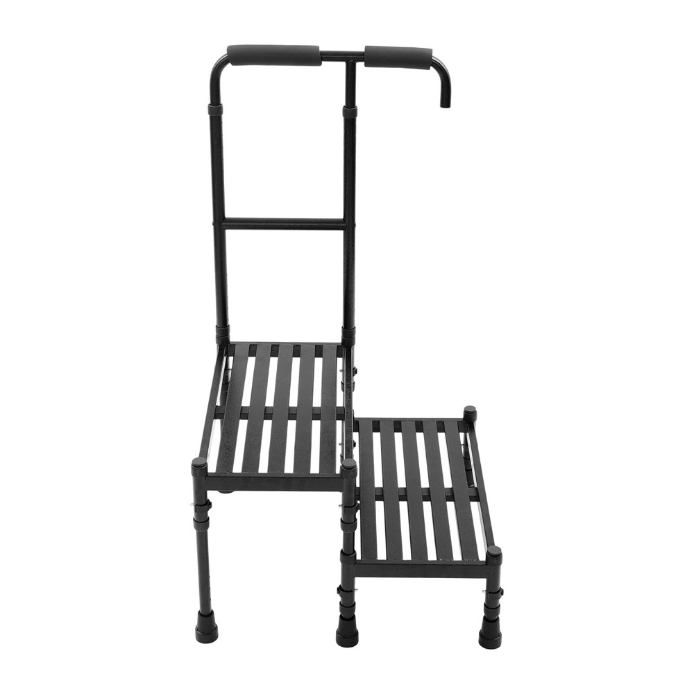 Double Step Stool With Movable Rubber Shock-absorbing Base, Black 21 Inches Long