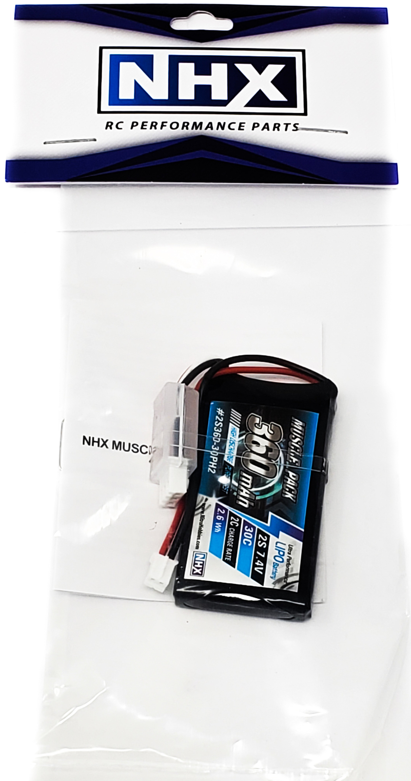 NHX Muscle Pack 2S 7.4V 360mAh 30C Lipo Battery w/ PH2 (2) : Axial SCX24