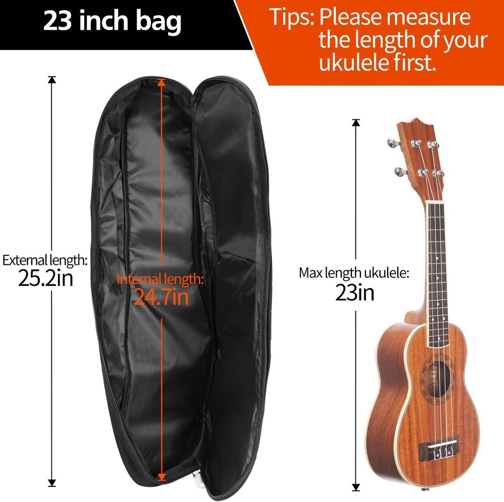 23in Waterproof Ukulele Case: Durable Padded Bag with Adjustable Straps