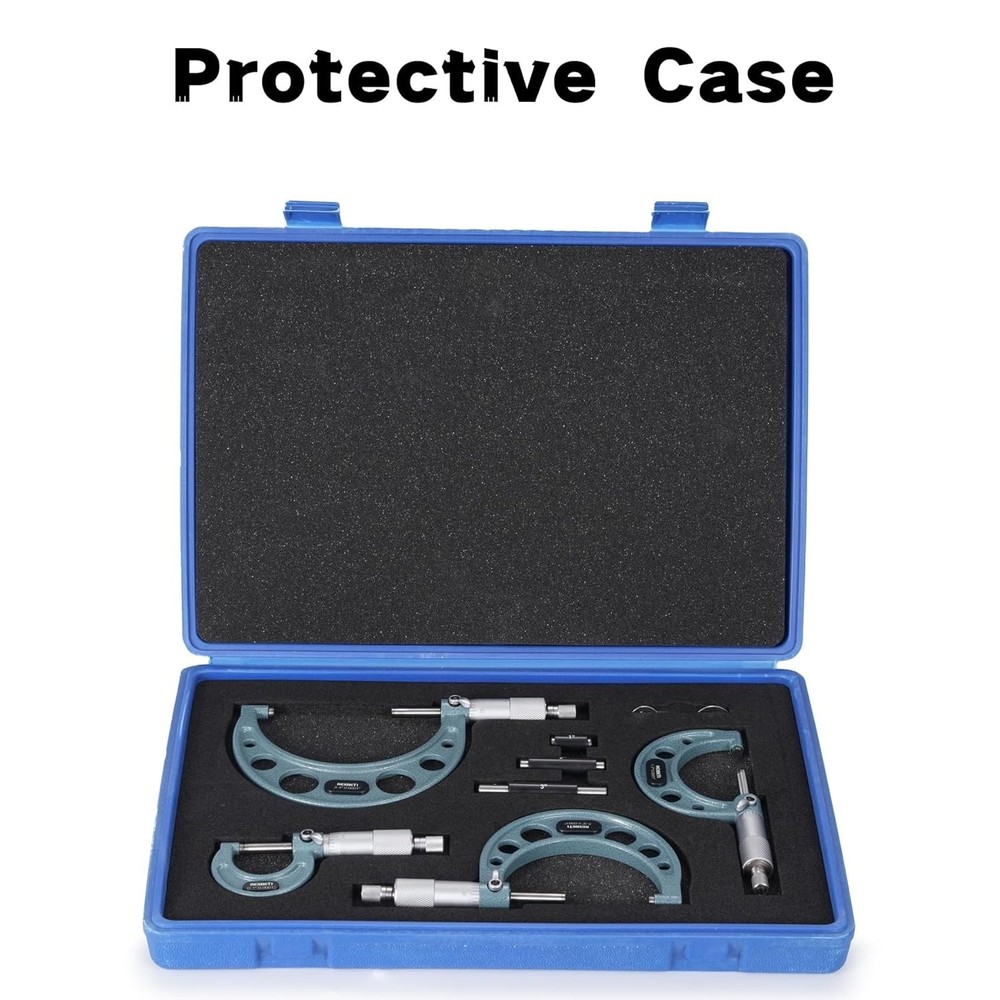 Professional 4 Pcs Measuring Micrometer Set, 0-4" with Protective Storage Case