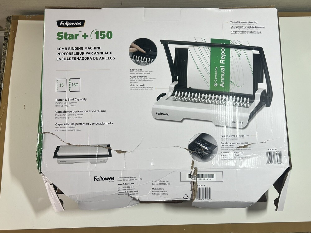 Fellowes Star + 150 Small Office Comb Binding Machine And Starter Kit BOX DAMAGE