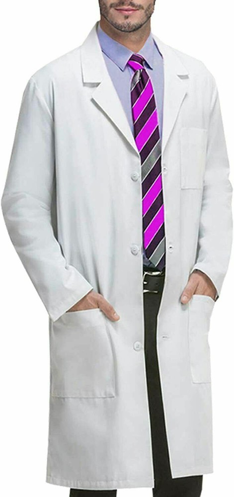 Natural Uniforms Unisex Long Sleeve Solid White Button Up Collared Lab Coat Sz L