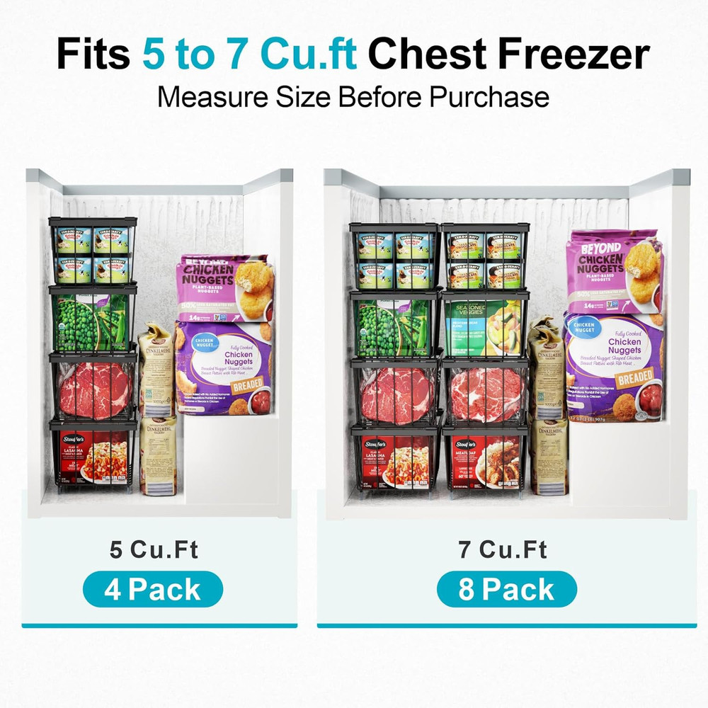 Deep Freezer Organizer Bins, 5 Pack Chest Freezer Baskets for 7 Cu.Ft, Stackable