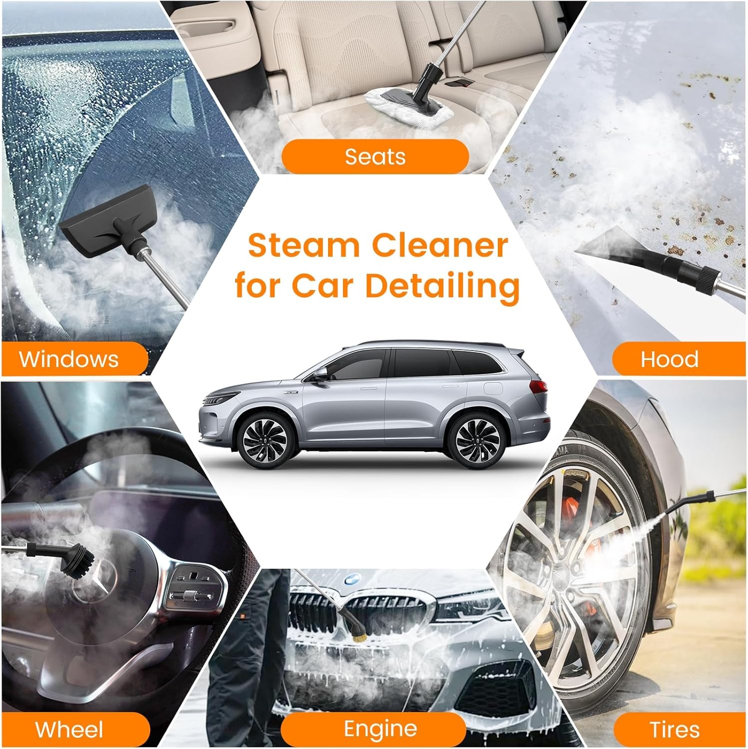 Pressurized Portable Steam Cleaner, 2500W Handheld Steamer Cleaning for Home