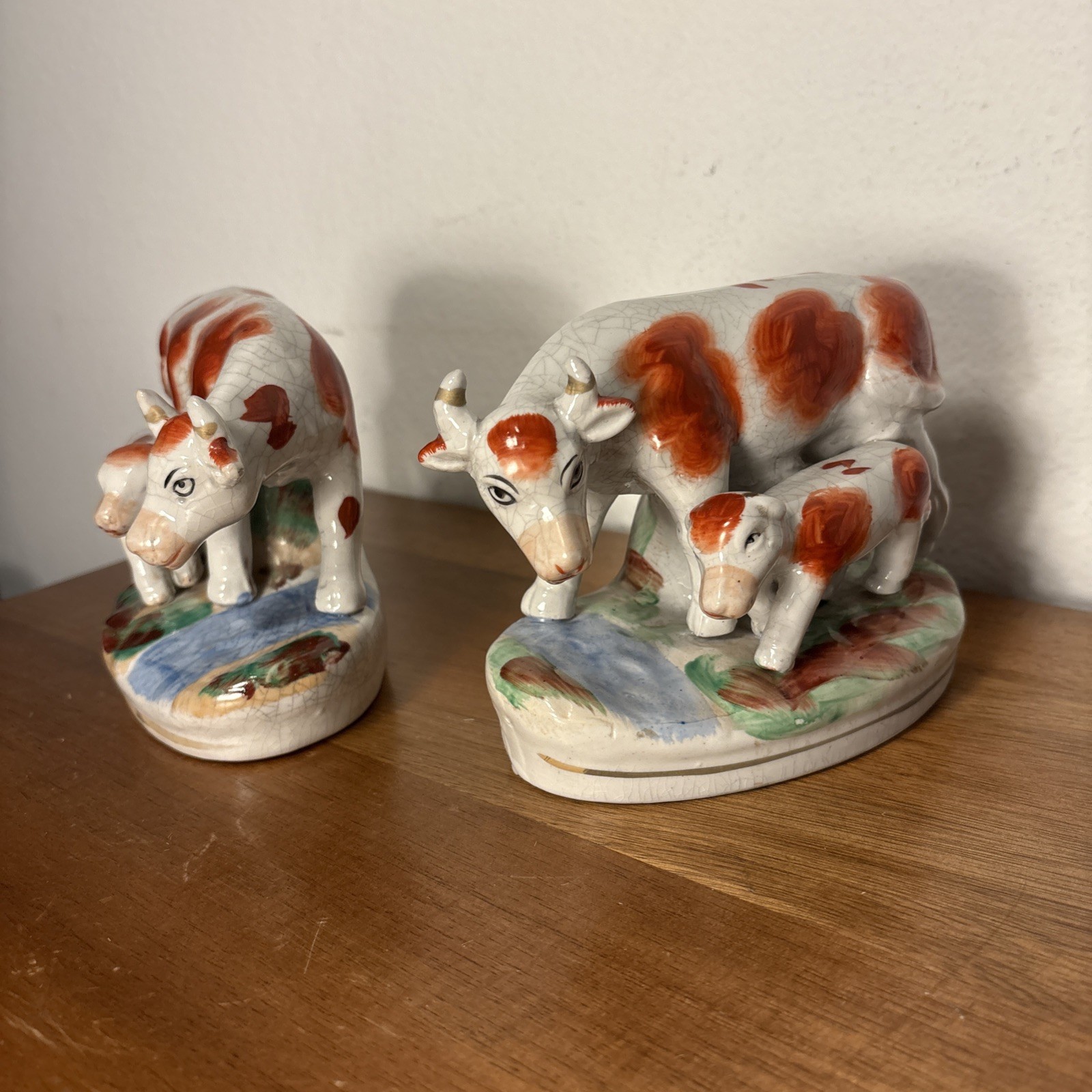 Set of 2 Staffordshire Cow and Calf Figurines
