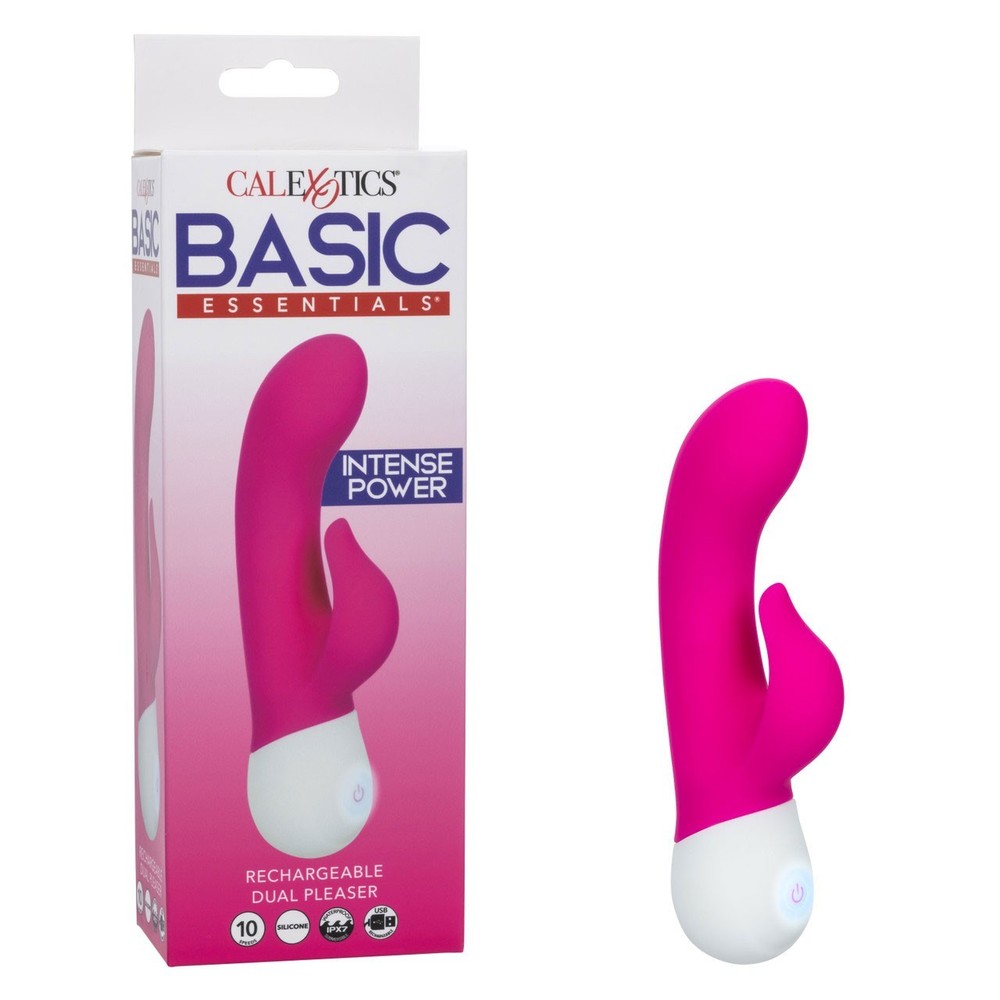 CalExotics Basic Essentials Rechargeable Dual Pleaser Rabbit Vibrator Vibe Pink