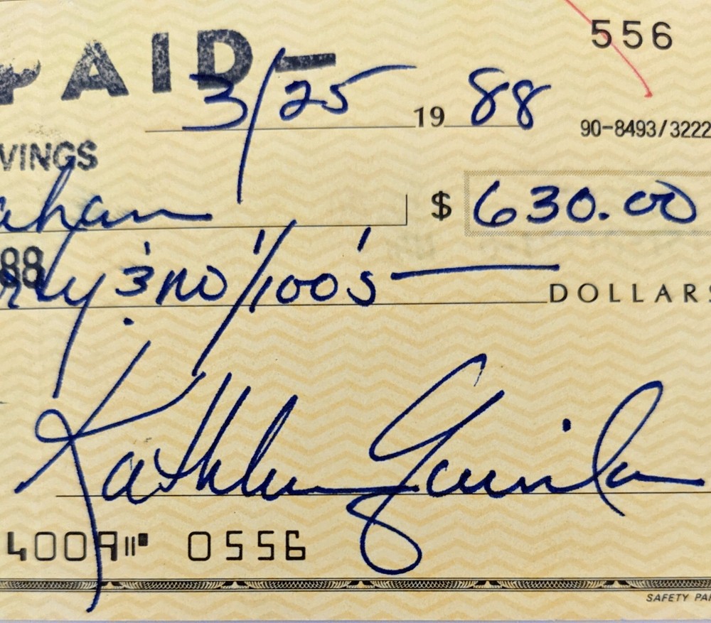Kathleen Quinlan Signed Personal Check
