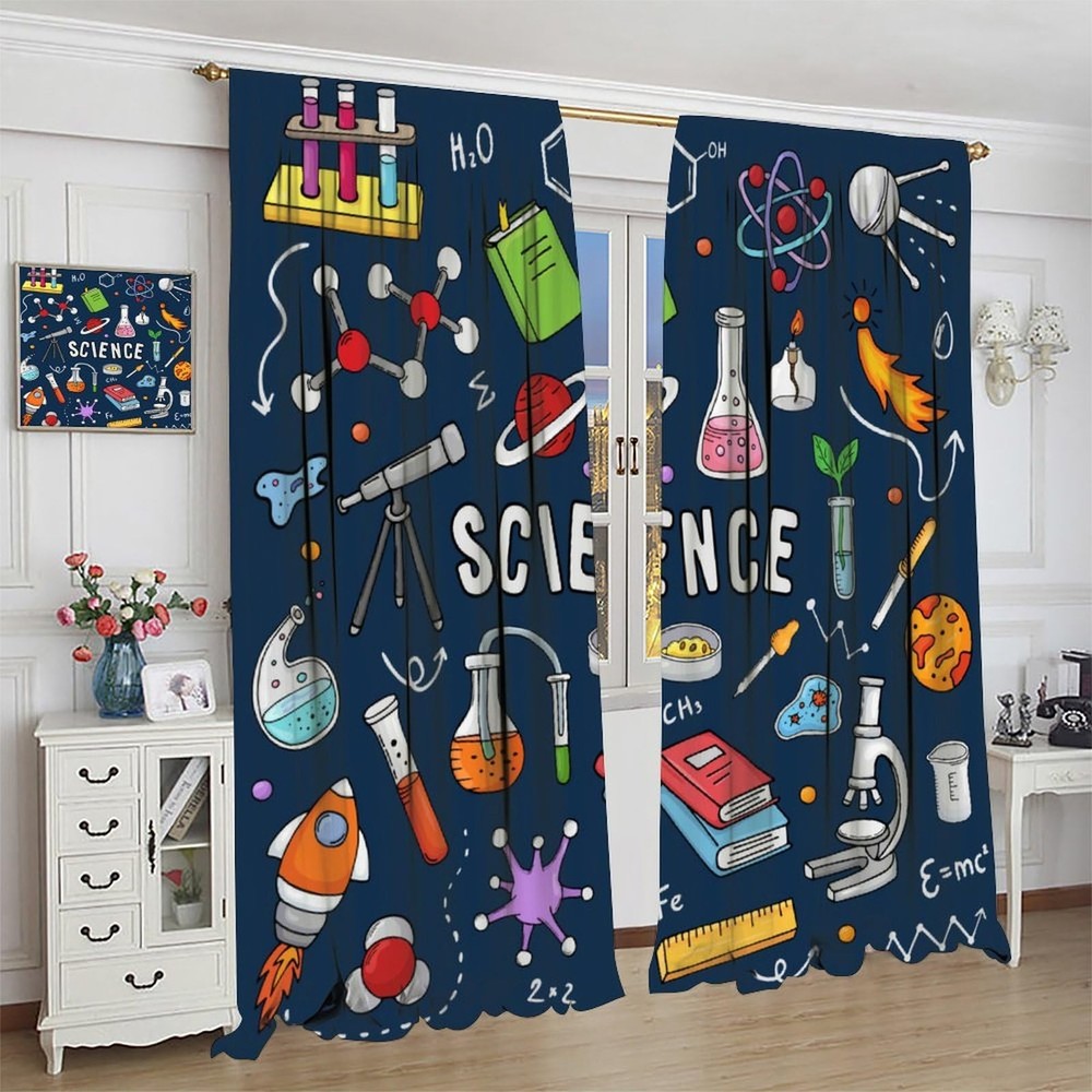 Science Physics Window Curtains, Abstract Math Chemistry Curtain Scientist Gr...