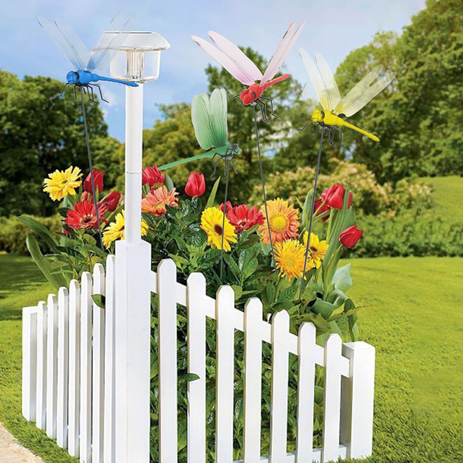 4* Fake Dragonfly Clips Clip on Dragonfly for Outdoors 3D Dragonfly Garden Decor