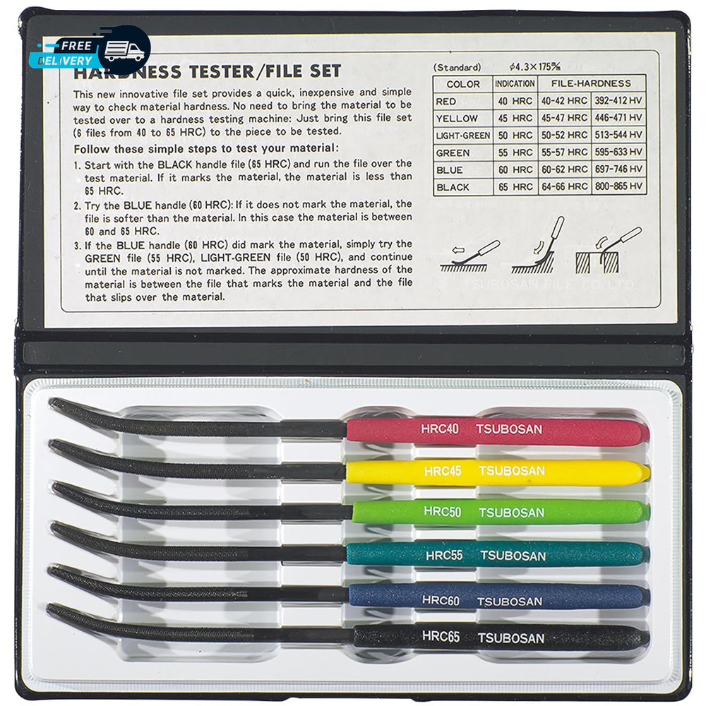 6‑Piece Hardness Tester File Set – Tool Steel Testing Files Kit