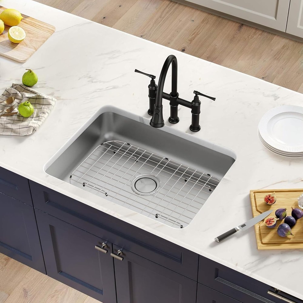 Sink Protector Grid 26-1/16" x 14-1/16",Centered Drain with Corner Radius 3-1/2"