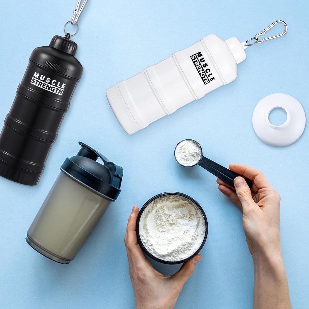 Protein Powder Container with Funnels Stand 3 Stackable 2 Pcs