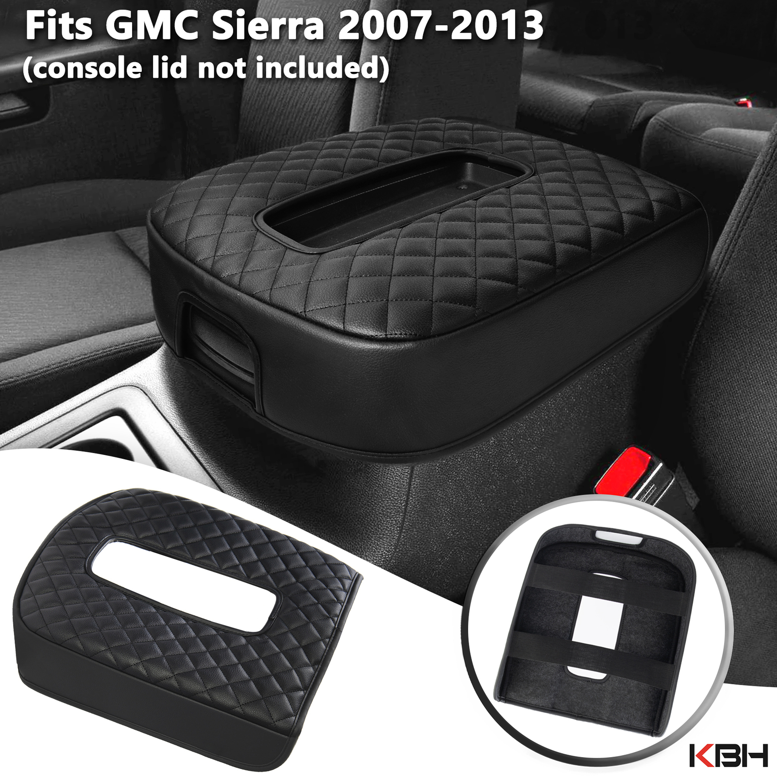 For GMC Sierra 2007-2014 Center Console Armrest Lid Leather Cover Cushion Pad