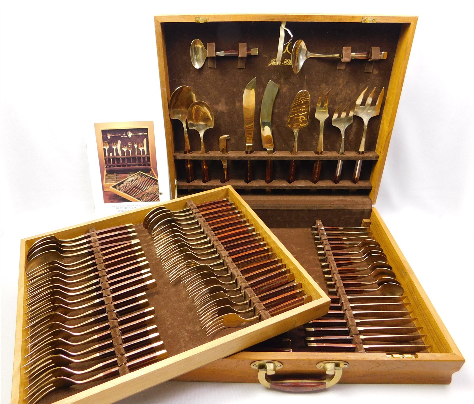 91Pcs JEAN-CLAUDE Bronze & Rosewood Flatware Set MCM Service for 8 + Service Pcs