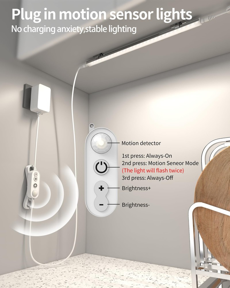 Motion Sensor Dimmable Under Cabinet Light 6000K White Plugin 12 Inch 2 PCS