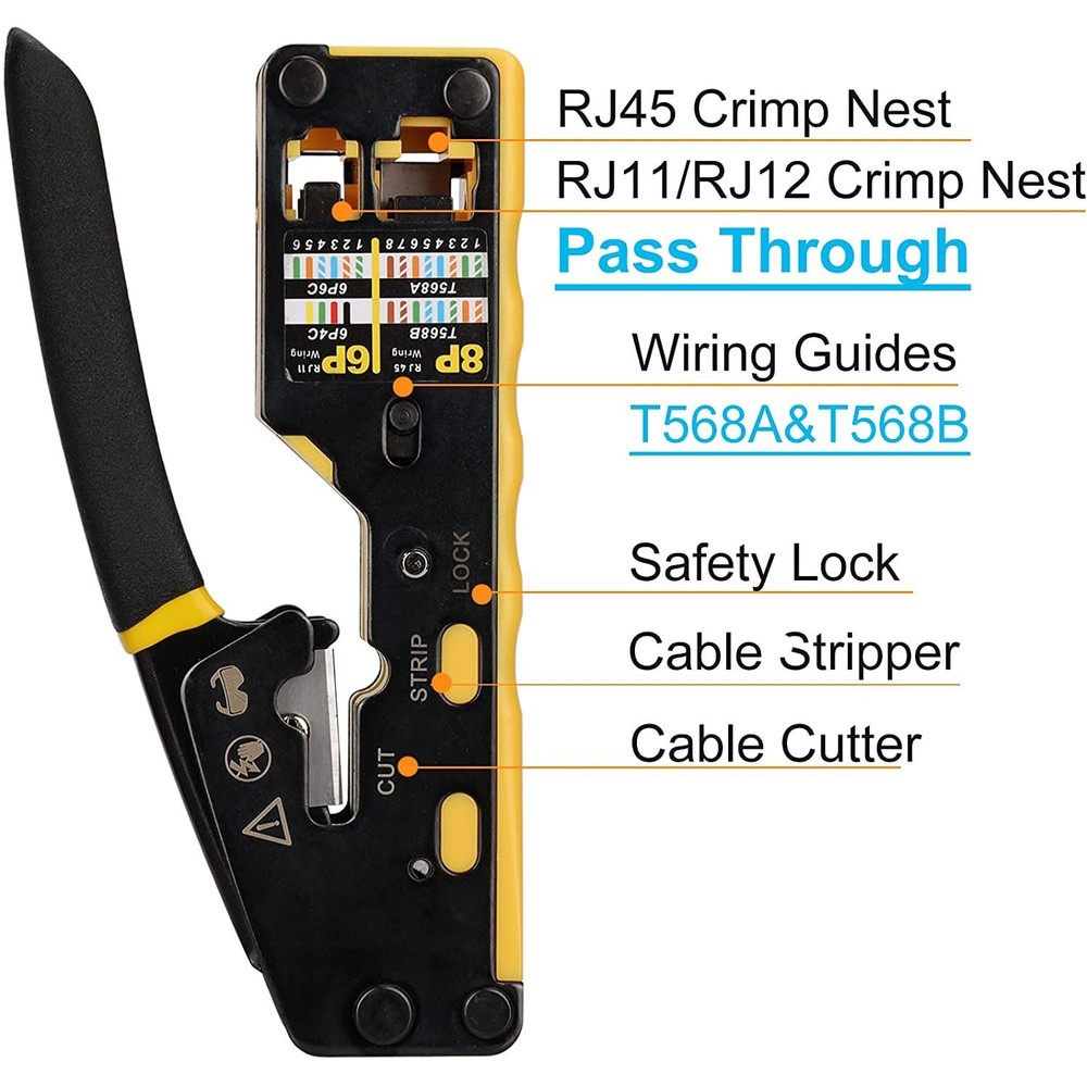 Crimp Tool Pass Through Crimper Cutter Modular Connector All-in-one Wire Tool