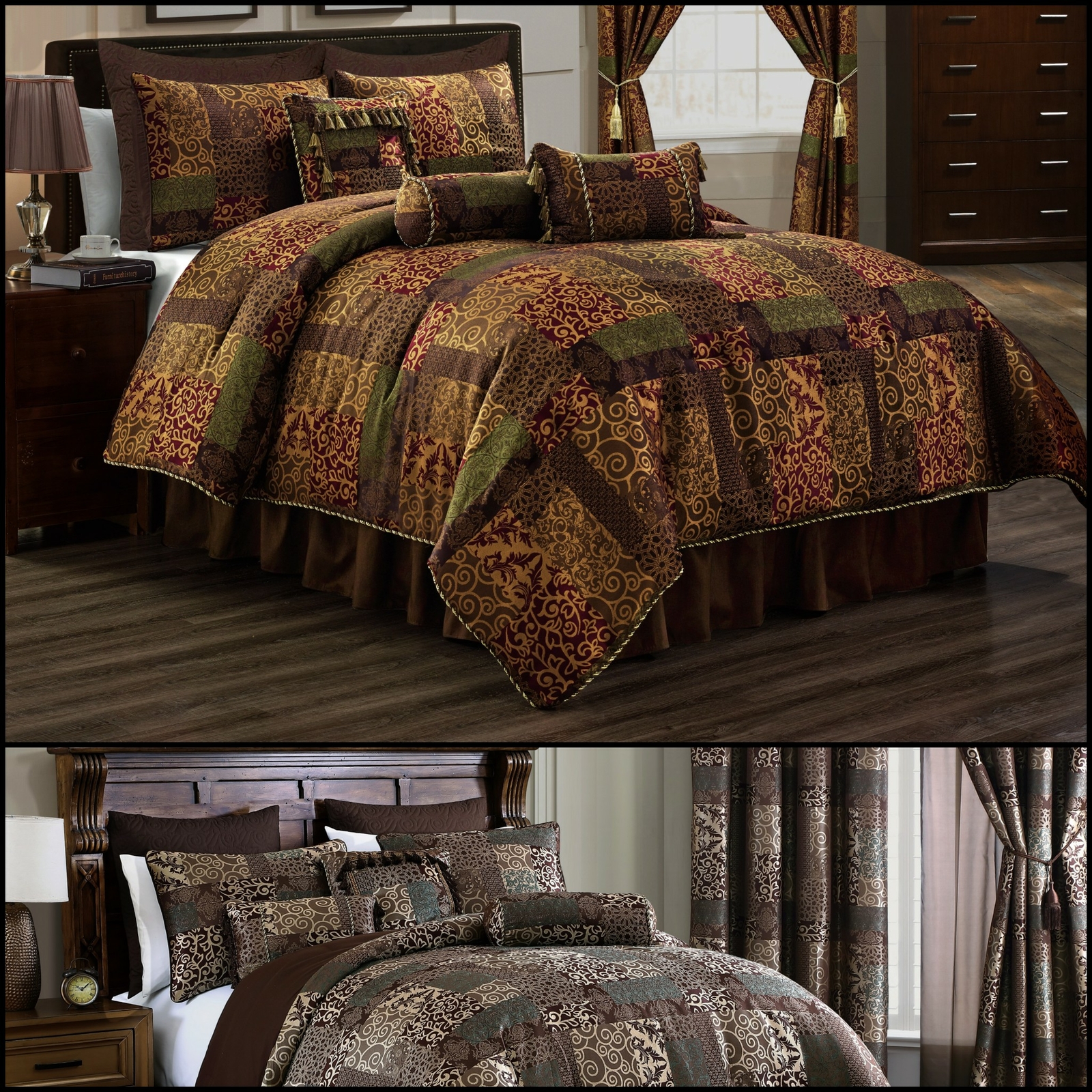 Amelia 9-Piece Rustic Jacquard Woven Floral Patchwork Comforter Bedding Set