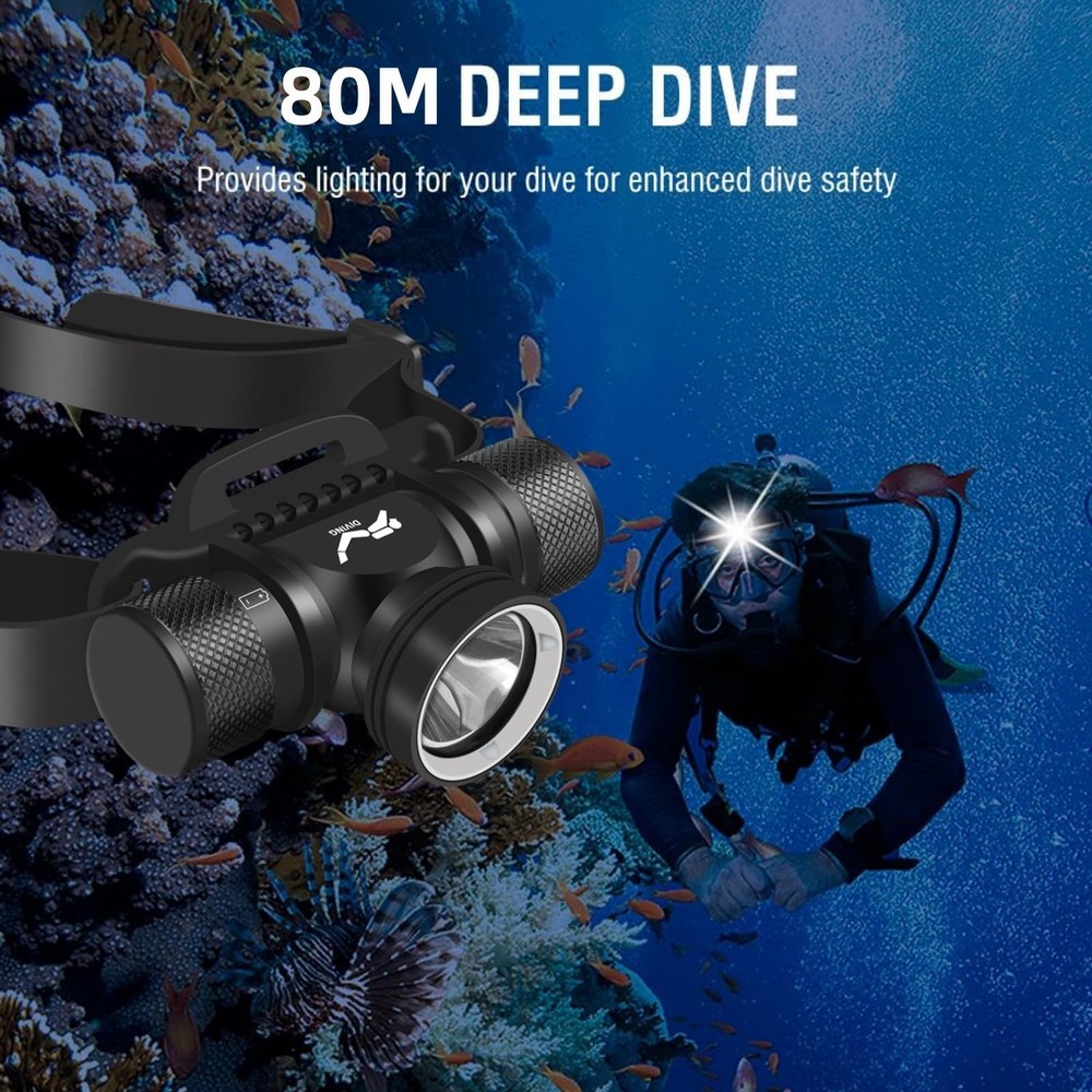 WINDFIRE Scuba Diving Light, Long Range Diving Flashlight Headlamp, 5 Modes D...