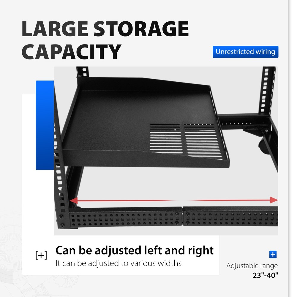 12U 4 Post Open Frame Server Rack Network 23"-40" Adjustable w/ Casters Shelves