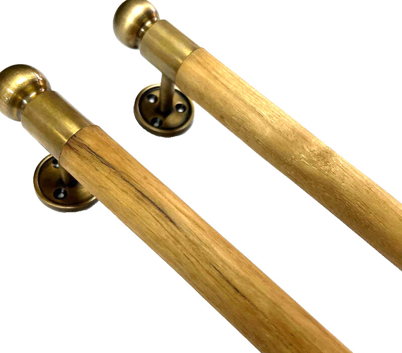 2 large wood DOOR handles pull solid brass GRABS 16" inch 40 cm face fix