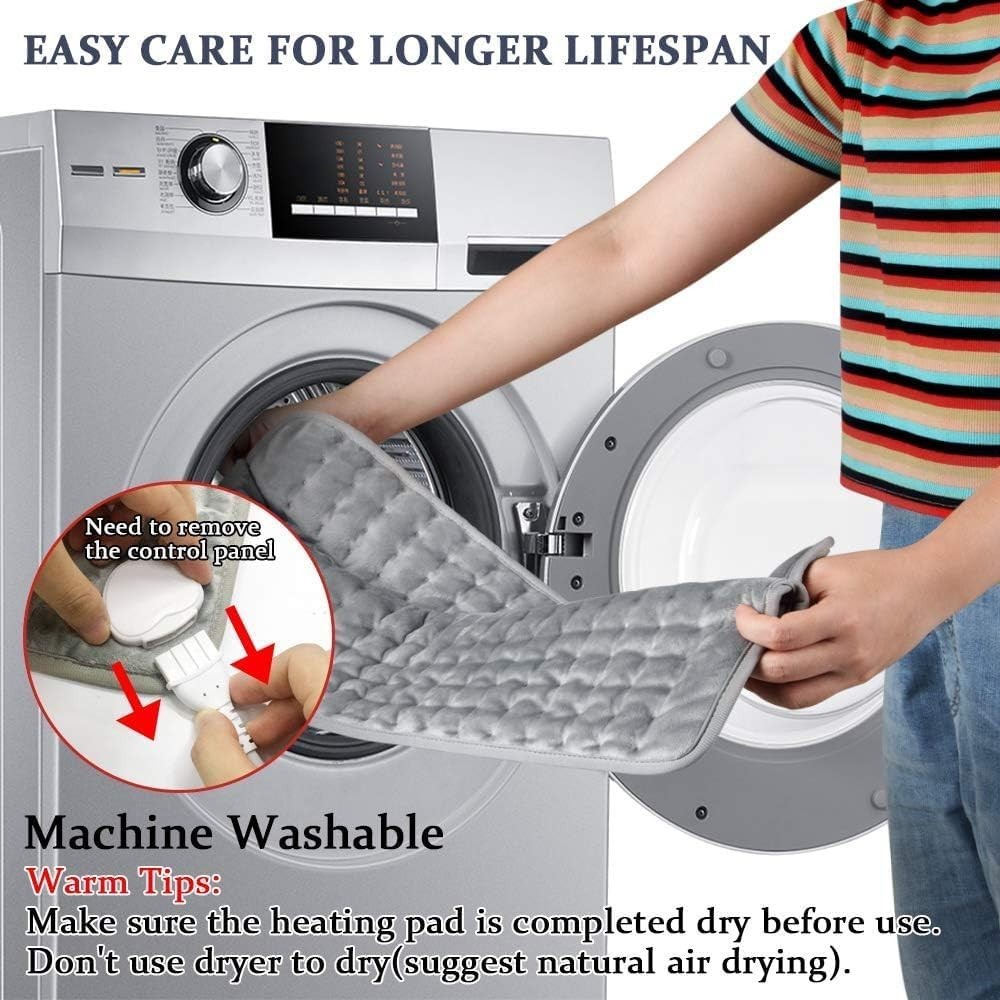 Versatile Electric Heating Pad - 6 Temp Settings, Machine Washable - Light Gray