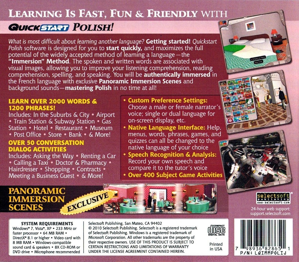 Quickstart Immersion Polish Language Tutorial PC Software Sealed New