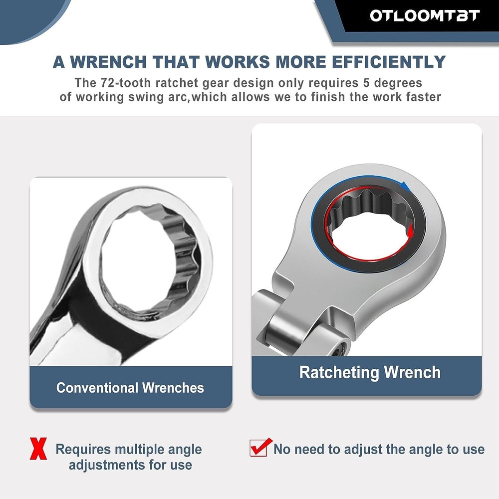 10pcs SAE Ratcheting Combination Wrench Set Flex Head Fixed Head Spanners kit