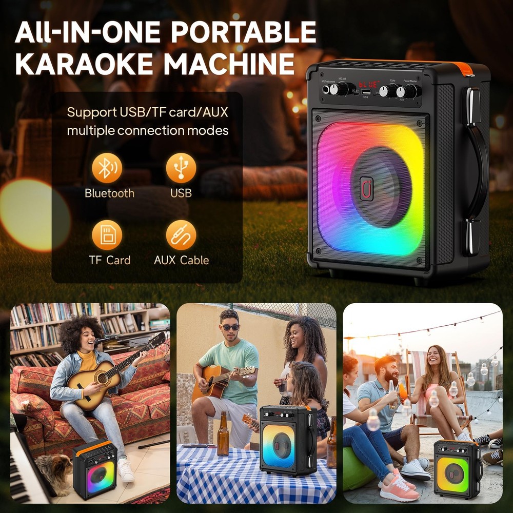 Karaoke Machine, Portable Bluetooth 5.3 Speaker with 2 Wireless 0 Delay Micro...