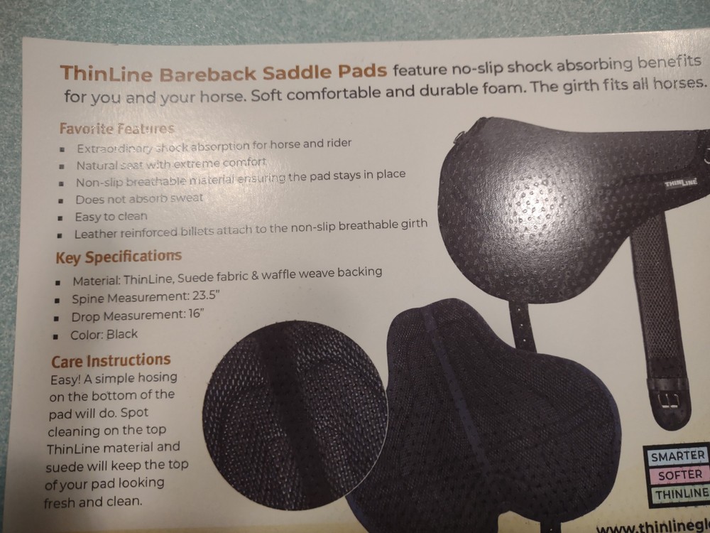 ThinLine Comfort Bareback Pad NEW - includes girth