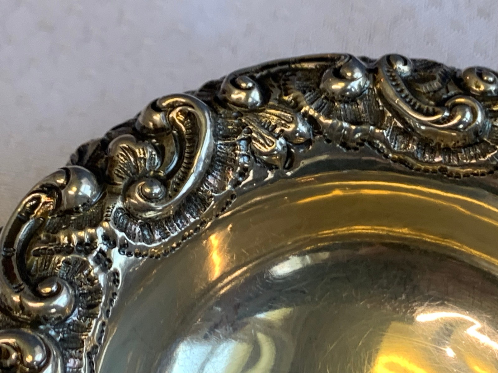 Antique Sterling Silver Condiment Dish Master Salt Cellar 37.03g Floral Repousse