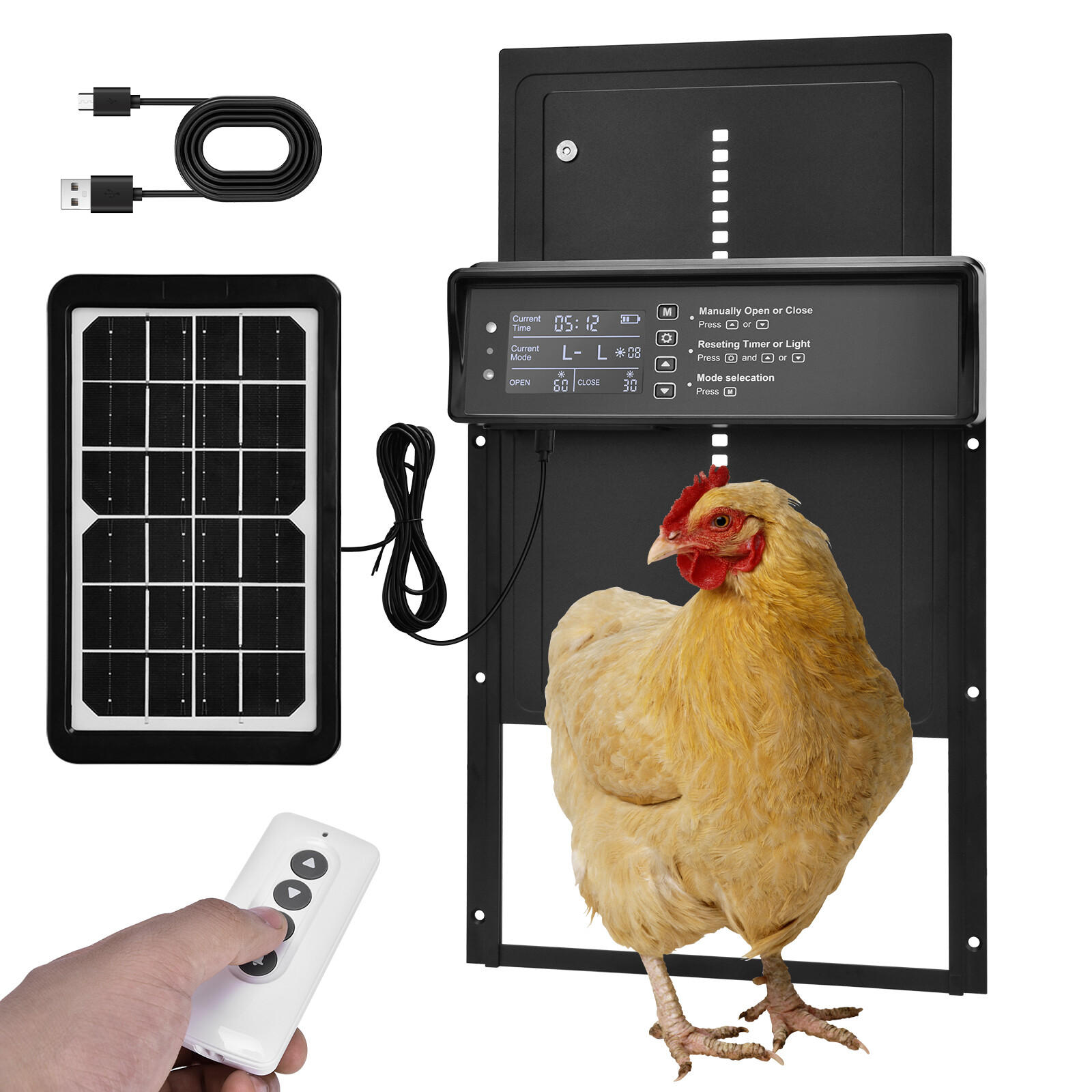 Solar Automatic Chicken Coop Door Opener with Timer Light Sensor Remote Control