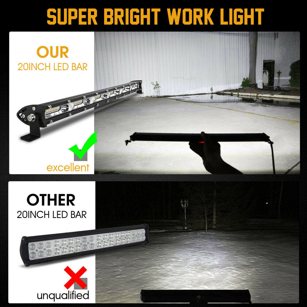 20inch LED Light Bar Spot Flood Combo +4" Pods Offroad For Jeep Truck SUV+Wiring