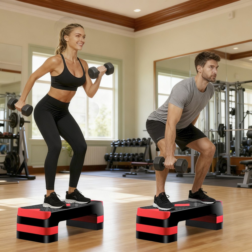 27" Aerobic SteperExercise Non-Slip Surface Platform Stepper Adjustable Red
