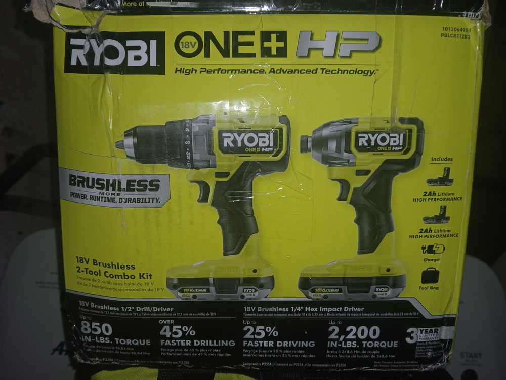 Ryobi PBLCK112K2 ONE+ HP 18V Compact Brushless 2-Tool Combo W/ (2) Batteries
