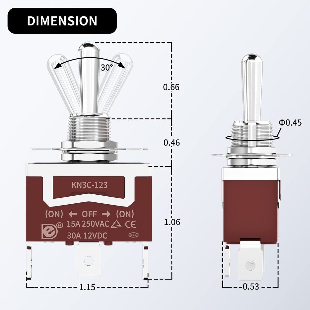 12 Volt Momentary Toggle Switch (ON)-Off-(ON) 3 Way Waterproof Toggle Switch ...
