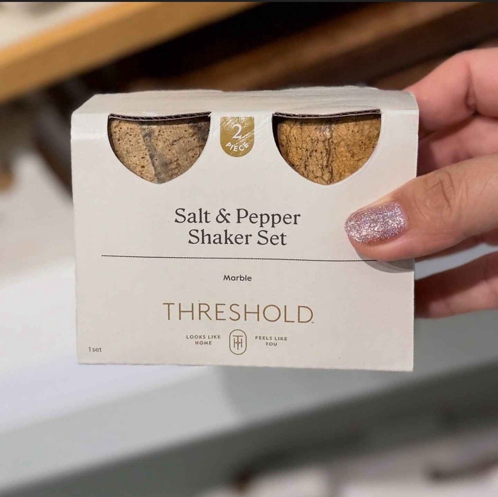 Salt & Pepper Shaker Set Is 2pc Heavy Marble Threshold