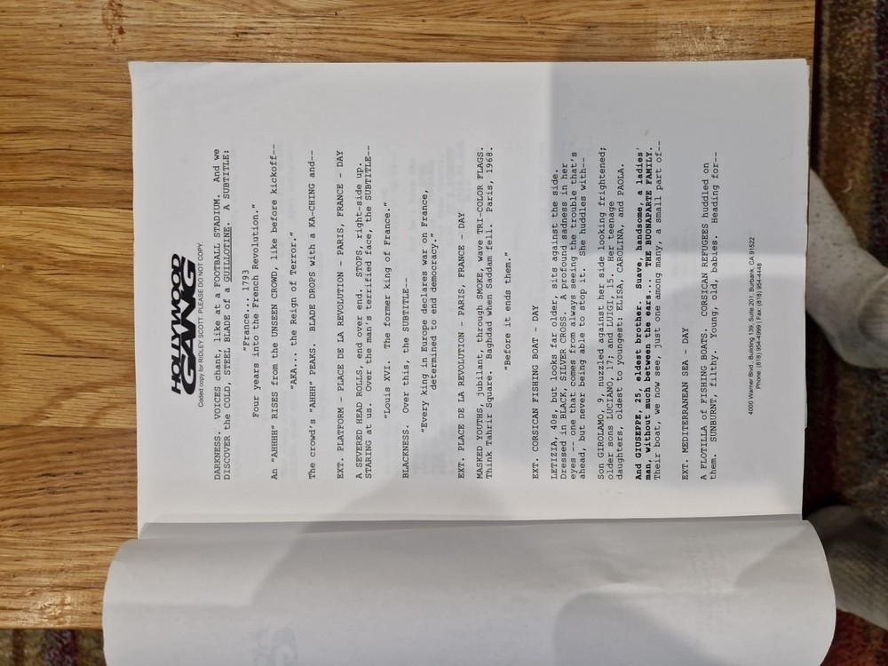 Watermarked Production Script For Unproduced Napoleon Boneparte Biopic.