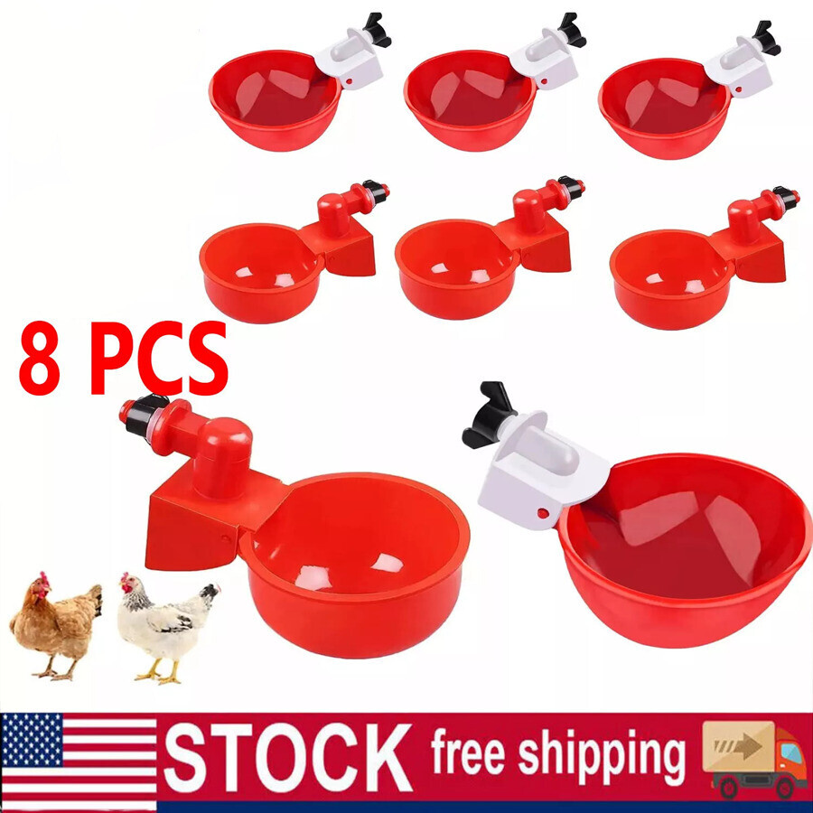 8X Poultry Water Drinking Cups Chicken Hen Plastic Automatic Drinker Feeder