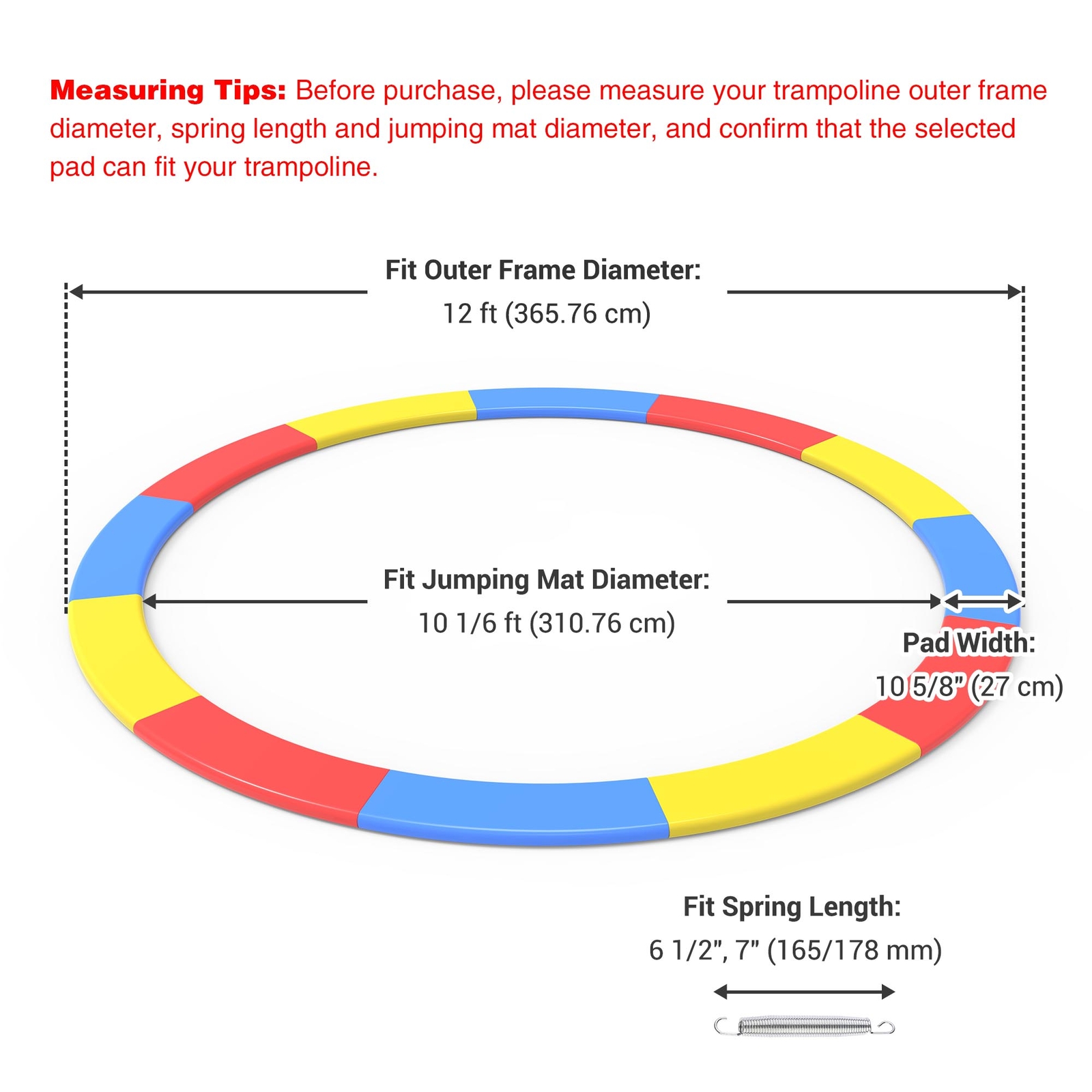 12/13/14/15 Ft Universal Trampoline Spring Cover Replacement Safety Pad PVC EPE