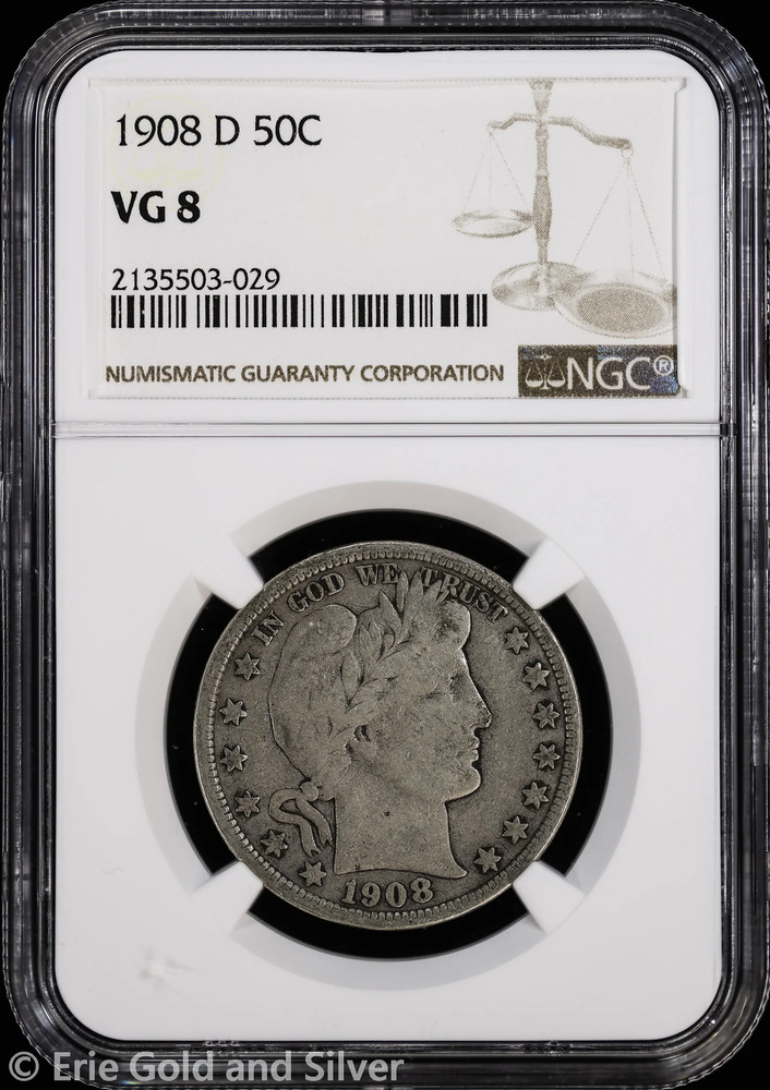 1908-D 50C Barber Half Dollar NGC VG 8